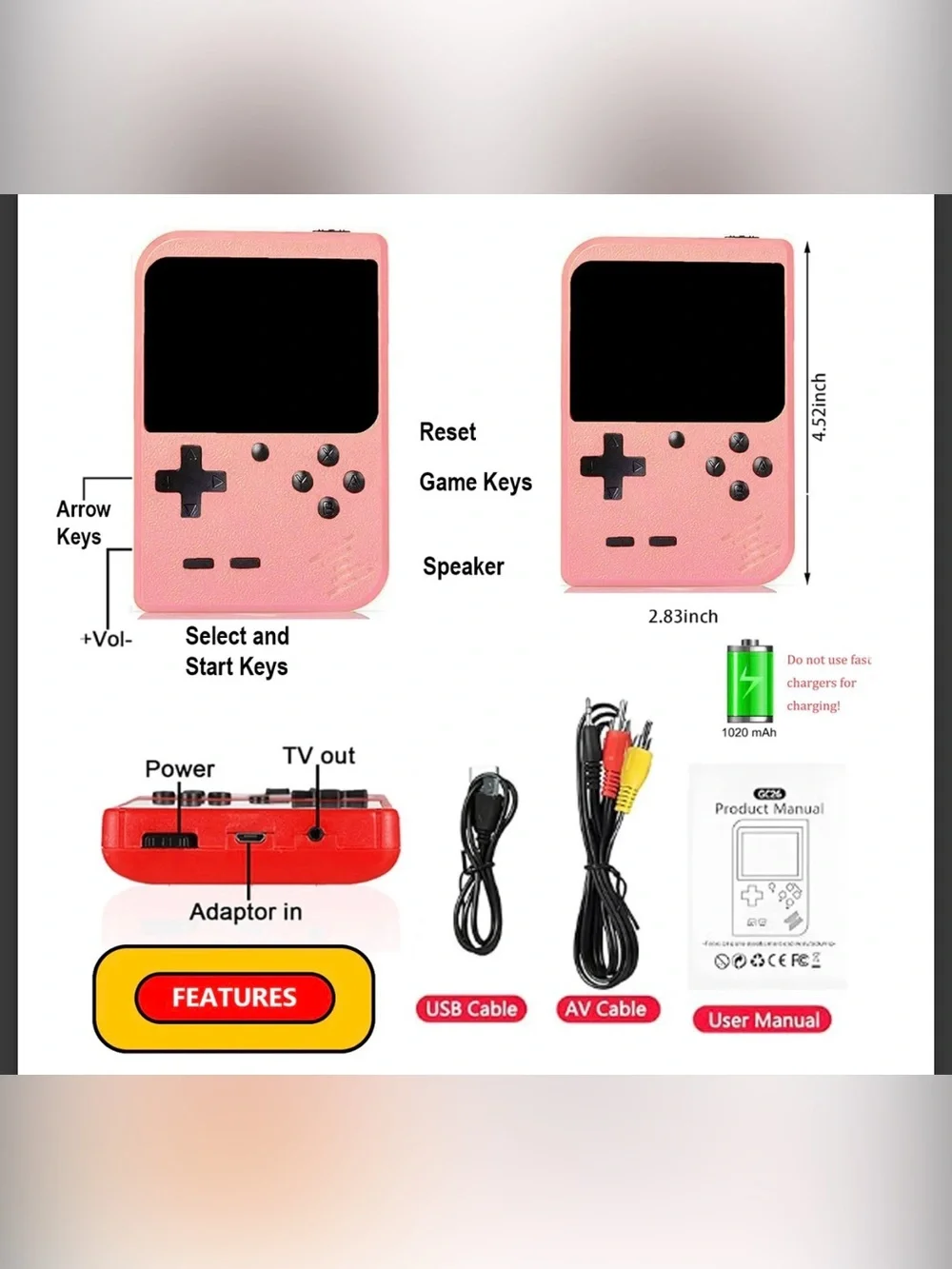 Gray Handheld Retro Game Console - Portable Game Box Plus 400 games new Gray